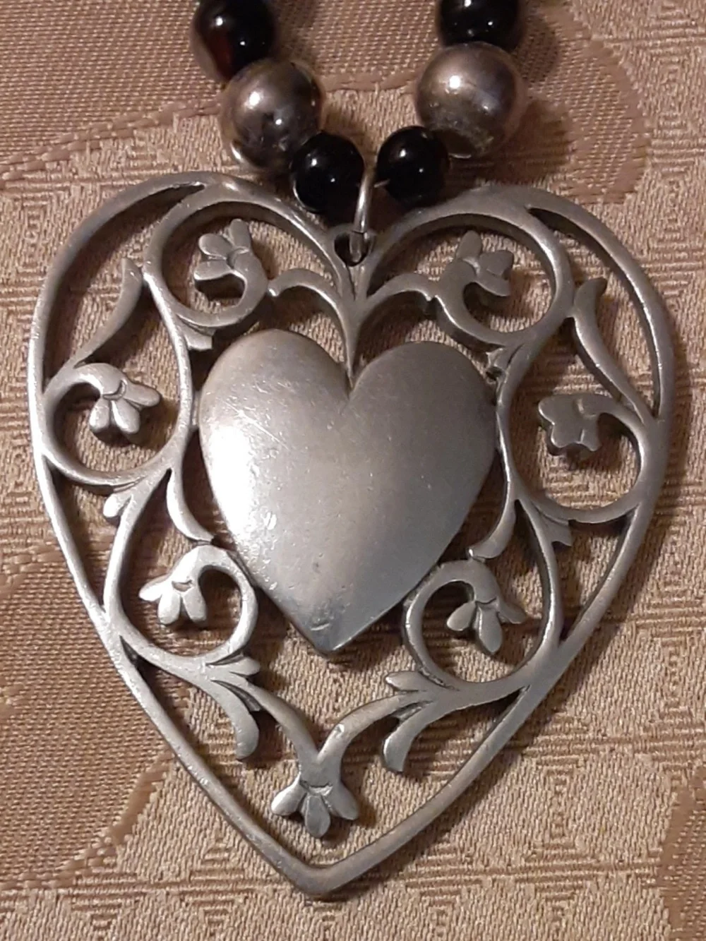 Reed & Barton Pewter Pendant & Native American Beaded Vintage Necklace